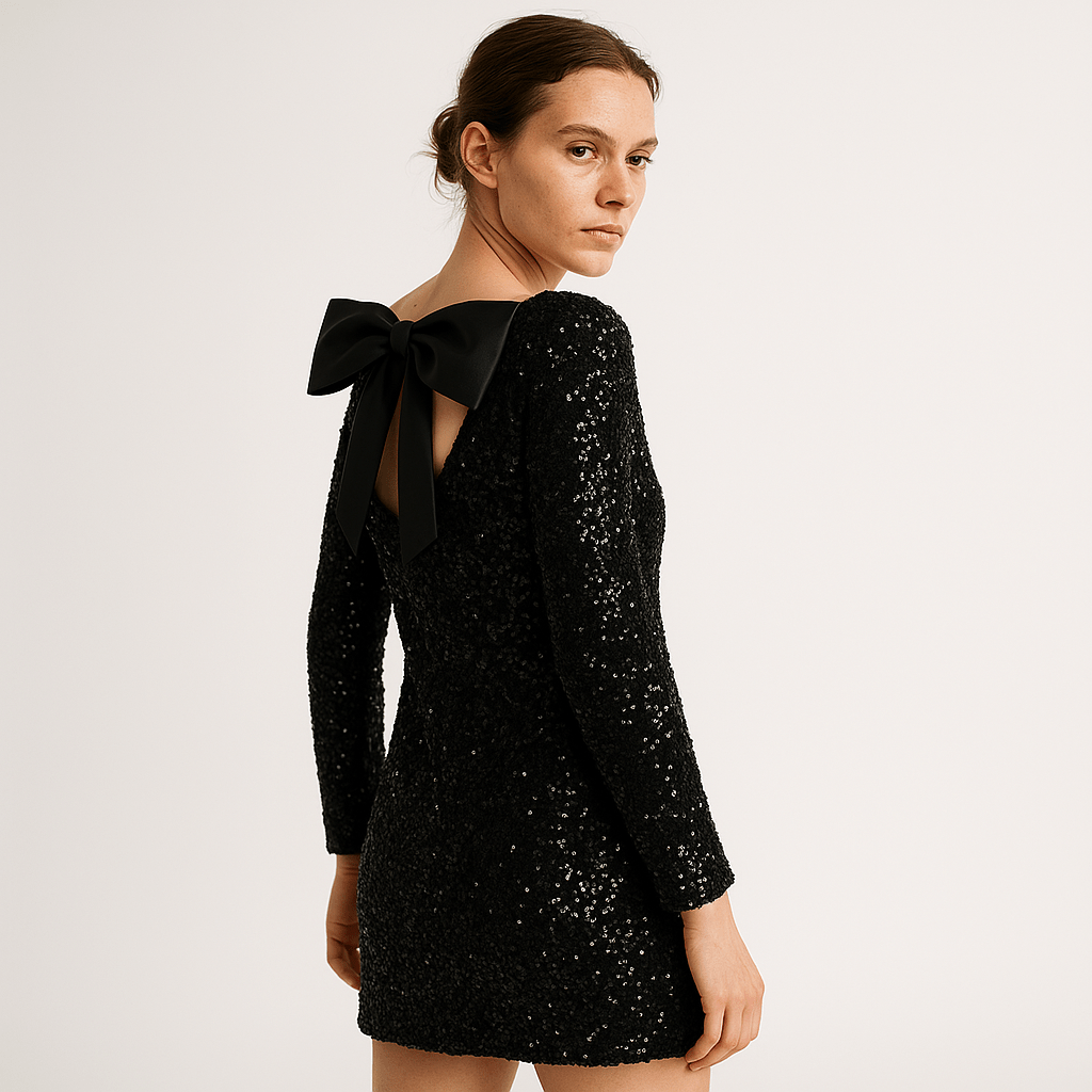 Lavinque Dress Noir / XS Robe Trapèze Écrue | Nœud Noir au Dos | Élégance Minimaliste