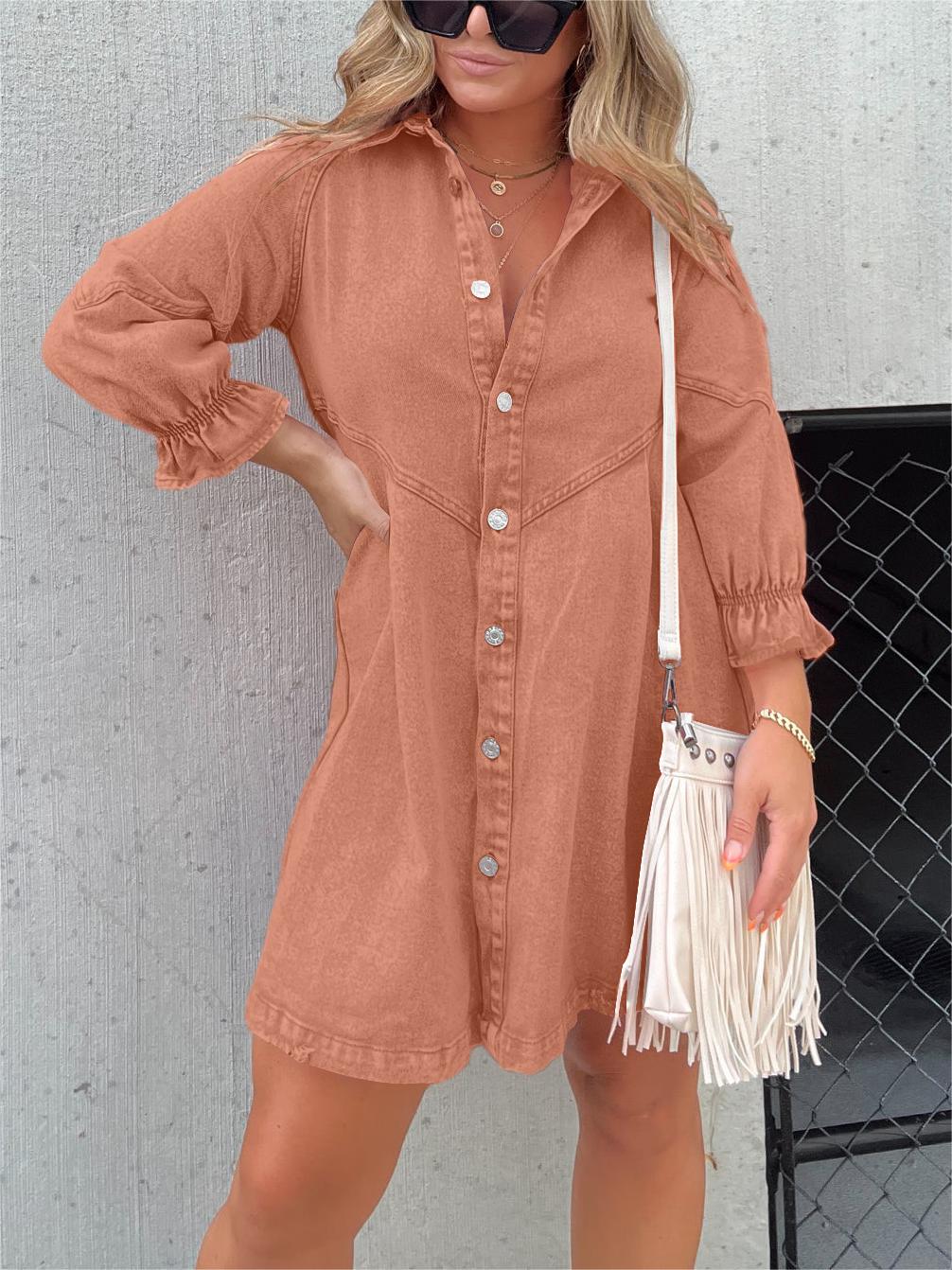 Lavinque Dress Orange / S Robe Chemise en Jean | Décontractée & Tendance | Coupe Ample