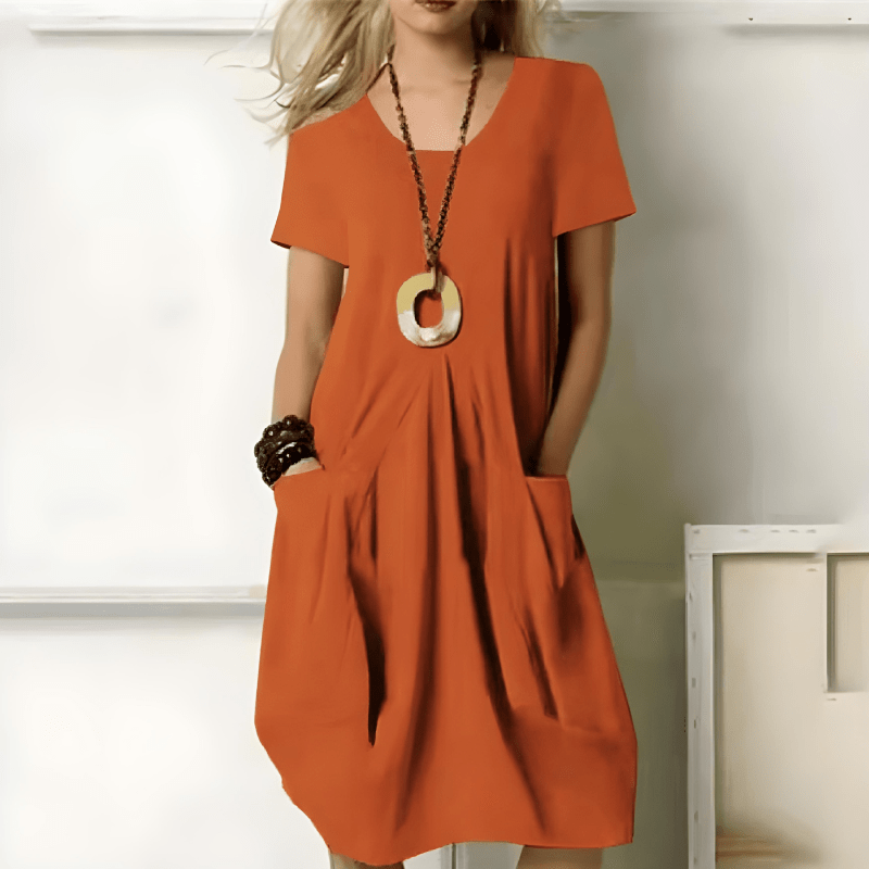 Lavinque Dress Orange / S Robe Décontractée Beige | 100% Coton | Avec Poches Pratiques