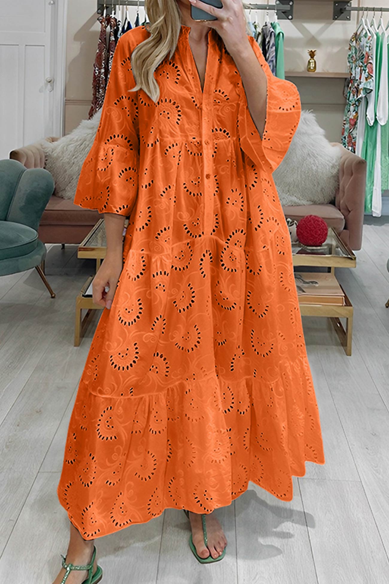 Lavinque Dress Orange / S Robe Longue Bohème | Broderie | Élégante et Légère