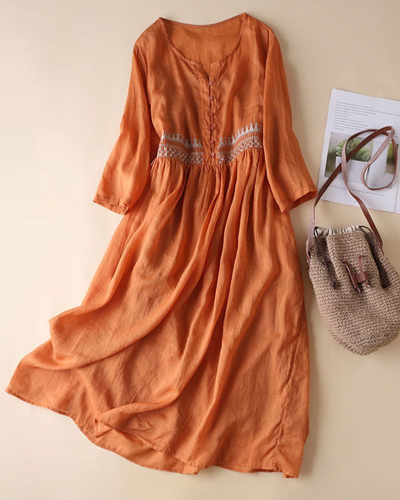 Lavinque Dress Orange / S Robe Longue Bohème | Orange Brûlé | Fluide et Authentique