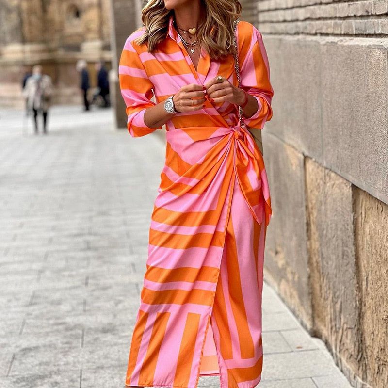 Lavinque Dress Orange / S Robe Longue Drapée | Rayée Verte | Élégante et Audacieuse