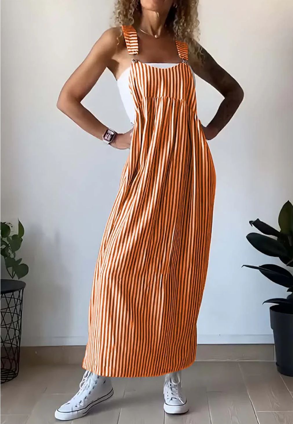 Lavinque Dress Orange / S Robe Salopette Longue | Rayée et Décontractée | Style Bohème Chic