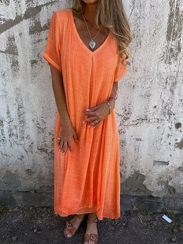 Lavinque Dress Orange / XS Robe Longue en Lin | Bohème | Légère et Élégante