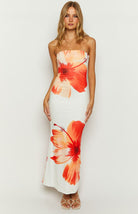 Lavinque Dress Orange / XS Robe Longue Fleurie | Bustier | Tropicale et Sensuelle