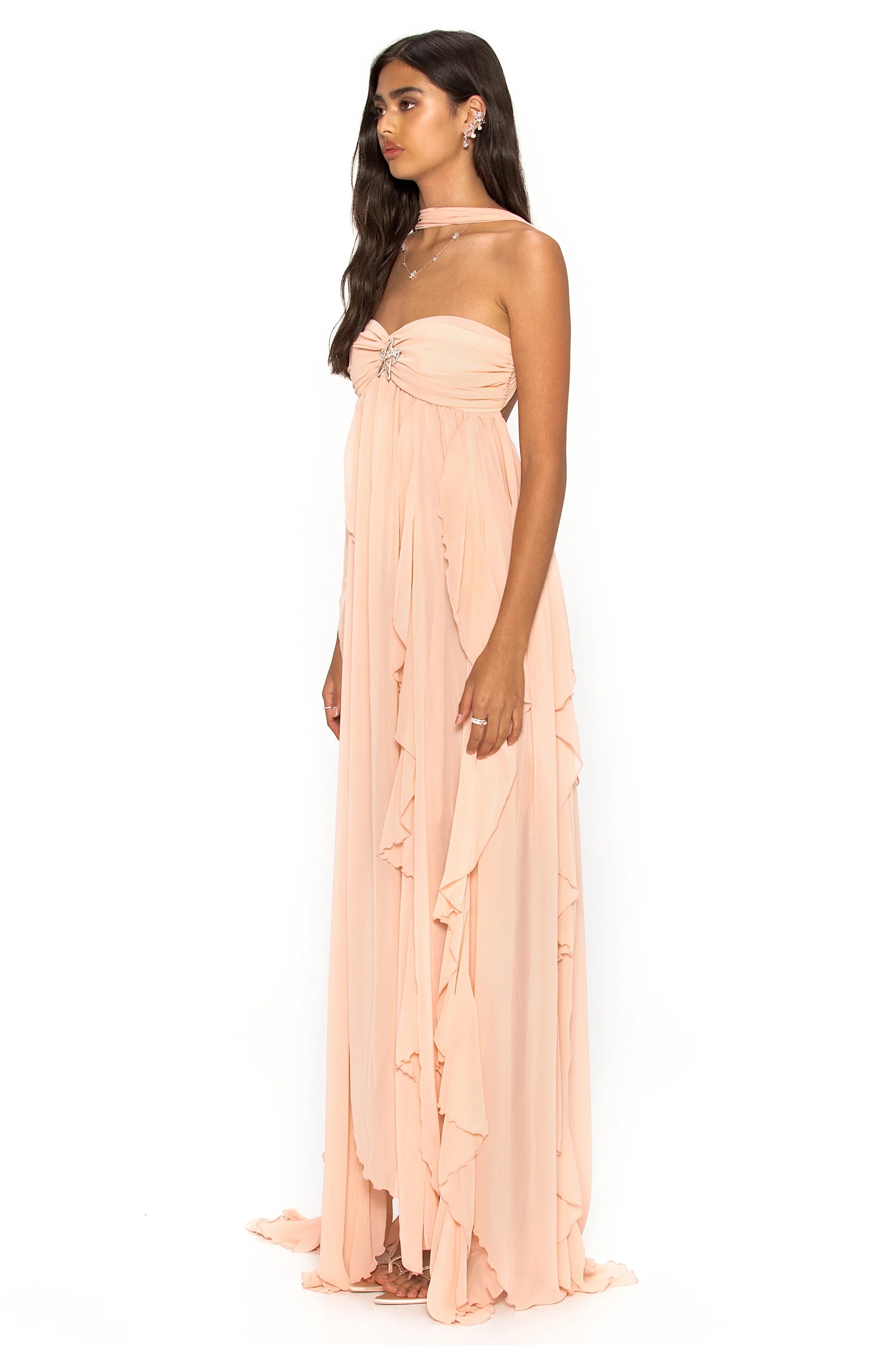 Lavinque Dress Pêche / XS Robe Longue Blanche | Drapée | Aérienne et Féminine