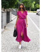 Lavinque Dress Points rouges / S Robe Longue Portefeuille Fleurie | Élégance & Légèreté | Parfaite pour l'Été