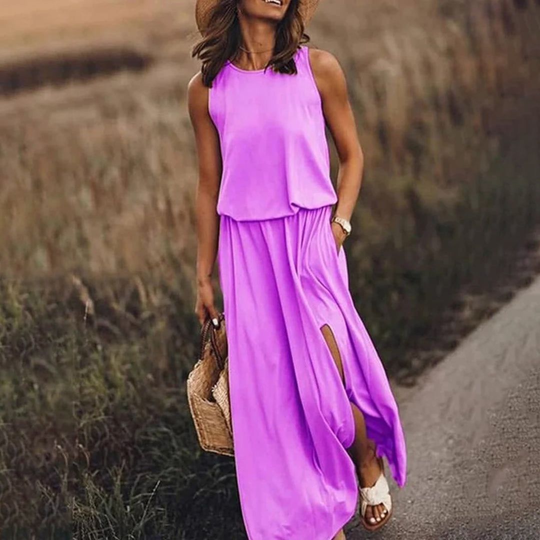 Lavinque Dress Pourpre Clair / S Robe Longue Fendue | Noire | Fluide et Décontractée