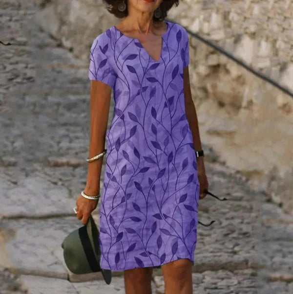 Lavinque Dress Pourpre / S Robe Courte à Imprimé Feuillage | Légère et Élégante | Confort et Style