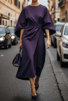 Lavinque Dress Pourpre / S Robe Élégante | Noire | Manches Amples et Ceinture Structurée