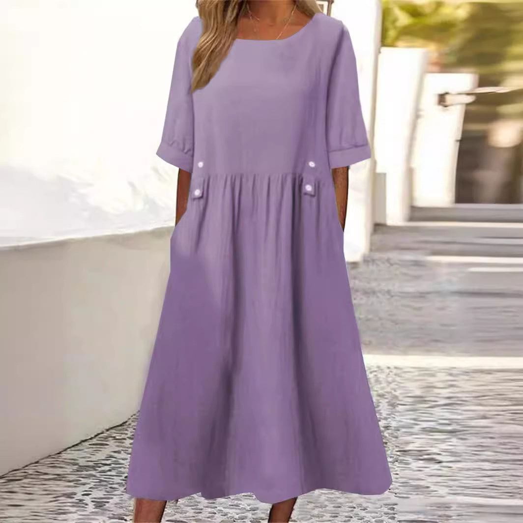 Lavinque Dress Pourpre / S Robe Grise Décontractée | Coupe Ample | Boutons Décoratifs