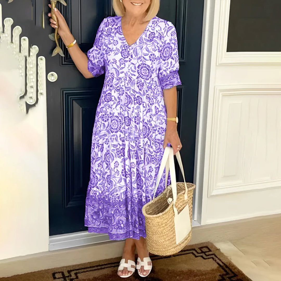 Lavinque Dress Pourpre / S Robe Longue Bohème | Fluide | Imprimé Floral Élégant