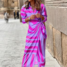 Lavinque Dress Pourpre / S Robe Longue Drapée | Rayée Verte | Élégante et Audacieuse