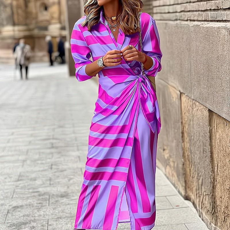 Lavinque Dress Pourpre / S Robe Longue Drapée | Rayée Verte | Élégante et Audacieuse