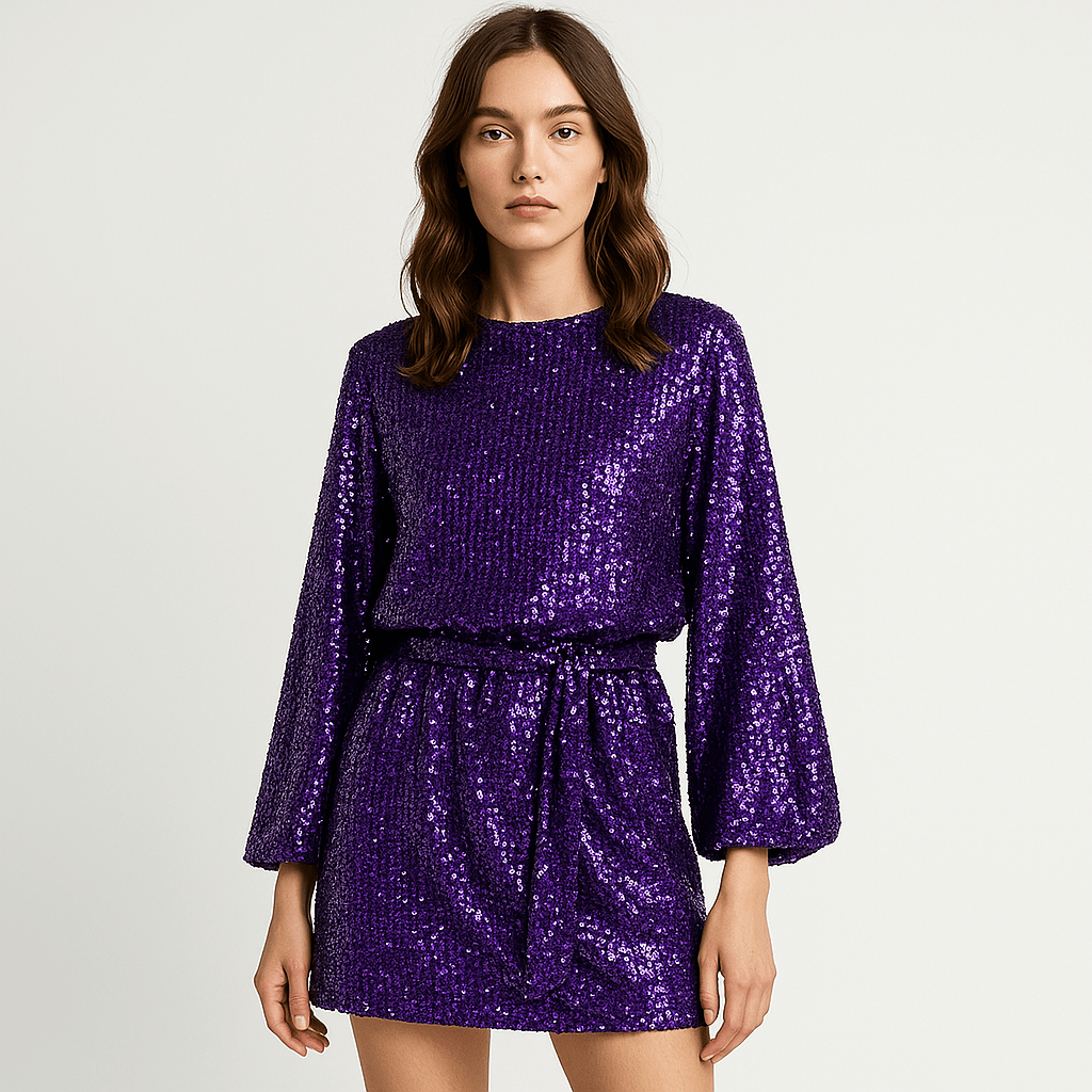 Lavinque Dress Pourpre / S Robe Noire à Sequins Fluide | Ceinturée | Chic & Confortable