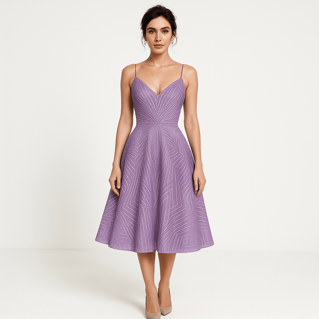 Lavinque Dress Pourpre / XS Robe Rose Poudré | Fines Bretelles & Décolleté Cœur | Élégance Féminine Mi-Longue