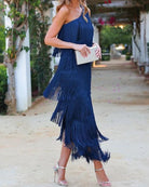 Lavinque Dress Robe Asymétrique à Franges | Bleu Marine | Glamour Festif