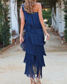 Lavinque Dress Robe Asymétrique à Franges | Bleu Marine | Glamour Festif