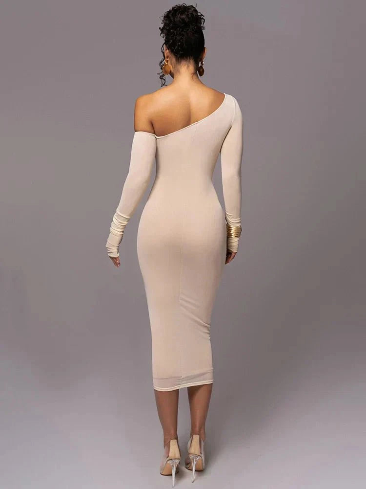 Lavinque Dress Robe Asymétrique Beige | Moulante | Audacieuse et Élégante