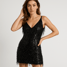 Lavinque Dress Robe Blanche à Franges & Sequins | Coupe Ajustée | Glamour & Festive