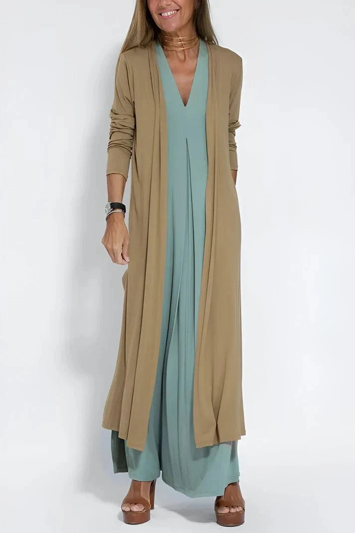 Lavinque Dress Robe + cardigan / Kaki / S Robe Longue Fluide | Élégante | Minimaliste et Aérienne