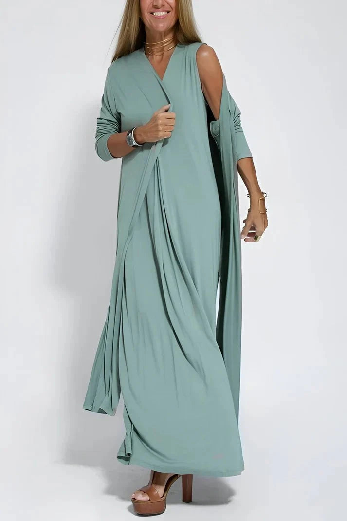 Lavinque Dress Robe + cardigan / Vert / S Robe Longue Fluide | Élégante | Minimaliste et Aérienne
