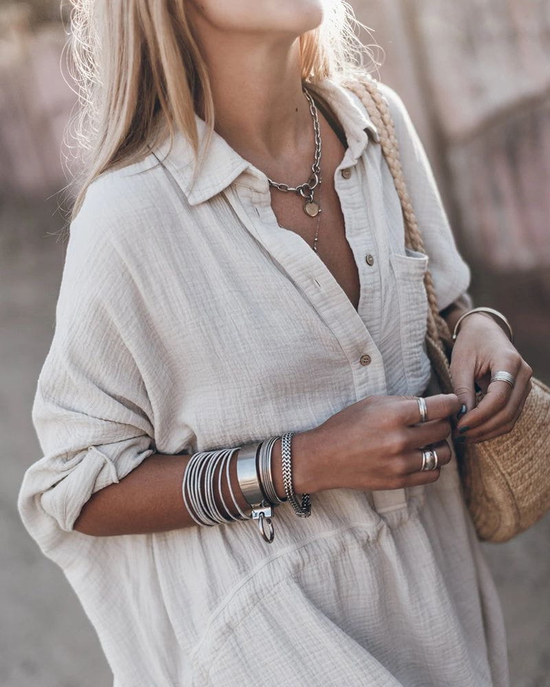 Lavinque Dress Robe Chemise Courte en Lin | Décontractée | Légère et Naturelle