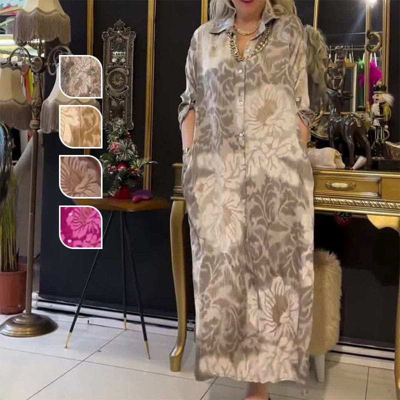 Lavinque Dress Robe Chemise Longue à Motif Floral | Élégance Décontractée | Fluide & Confortable