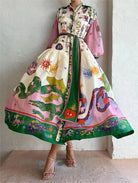 Lavinque Dress Robe chemise longue imprimé artistique | Robe | Élégance bohème et couleurs éclatantes