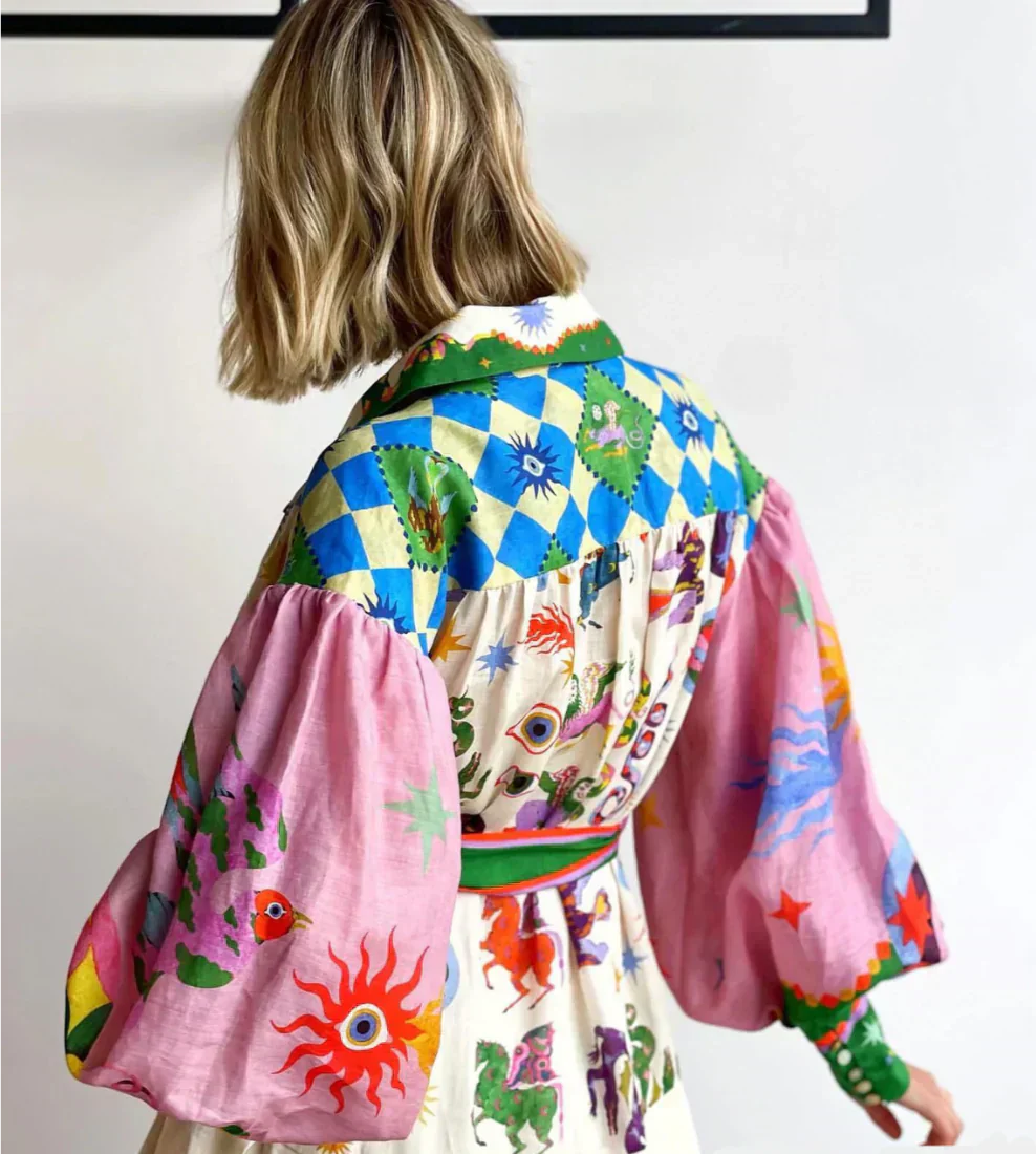 Lavinque Dress Robe chemise longue imprimé artistique | Robe | Élégance bohème et couleurs éclatantes