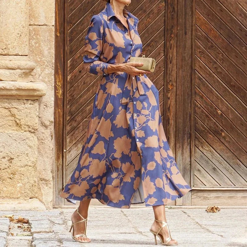Lavinque Dress Robe Chemise Longue | Imprimé Floral Chic | Élégante et Fluide