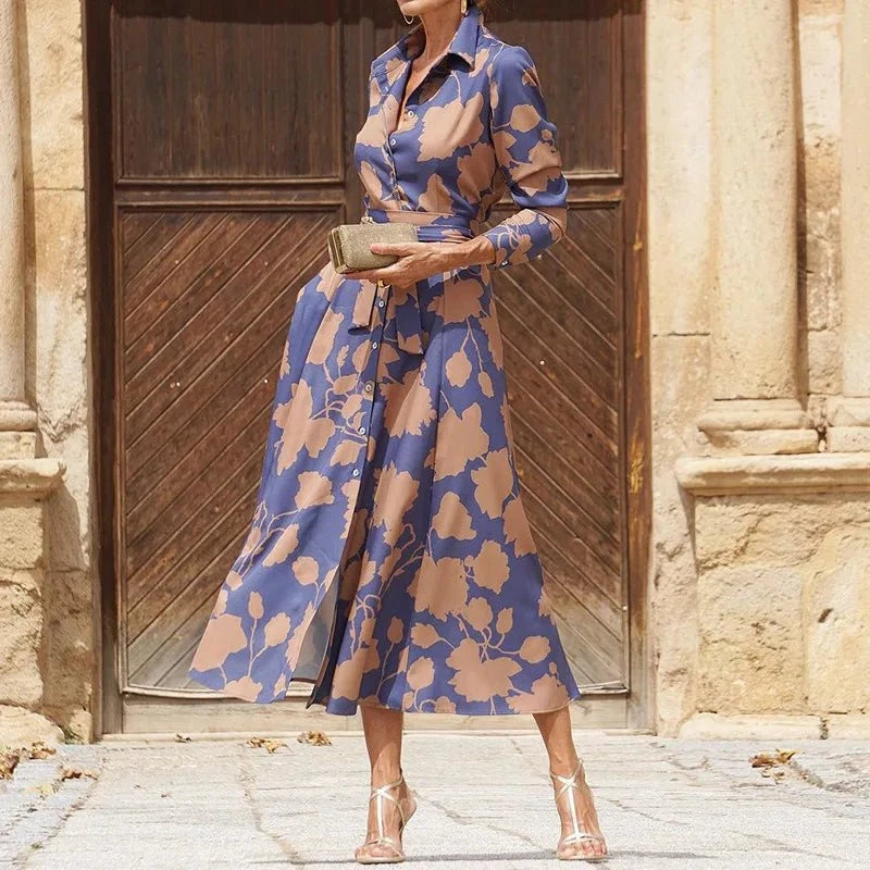 Lavinque Dress Robe Chemise Longue | Imprimé Floral Chic | Élégante et Fluide