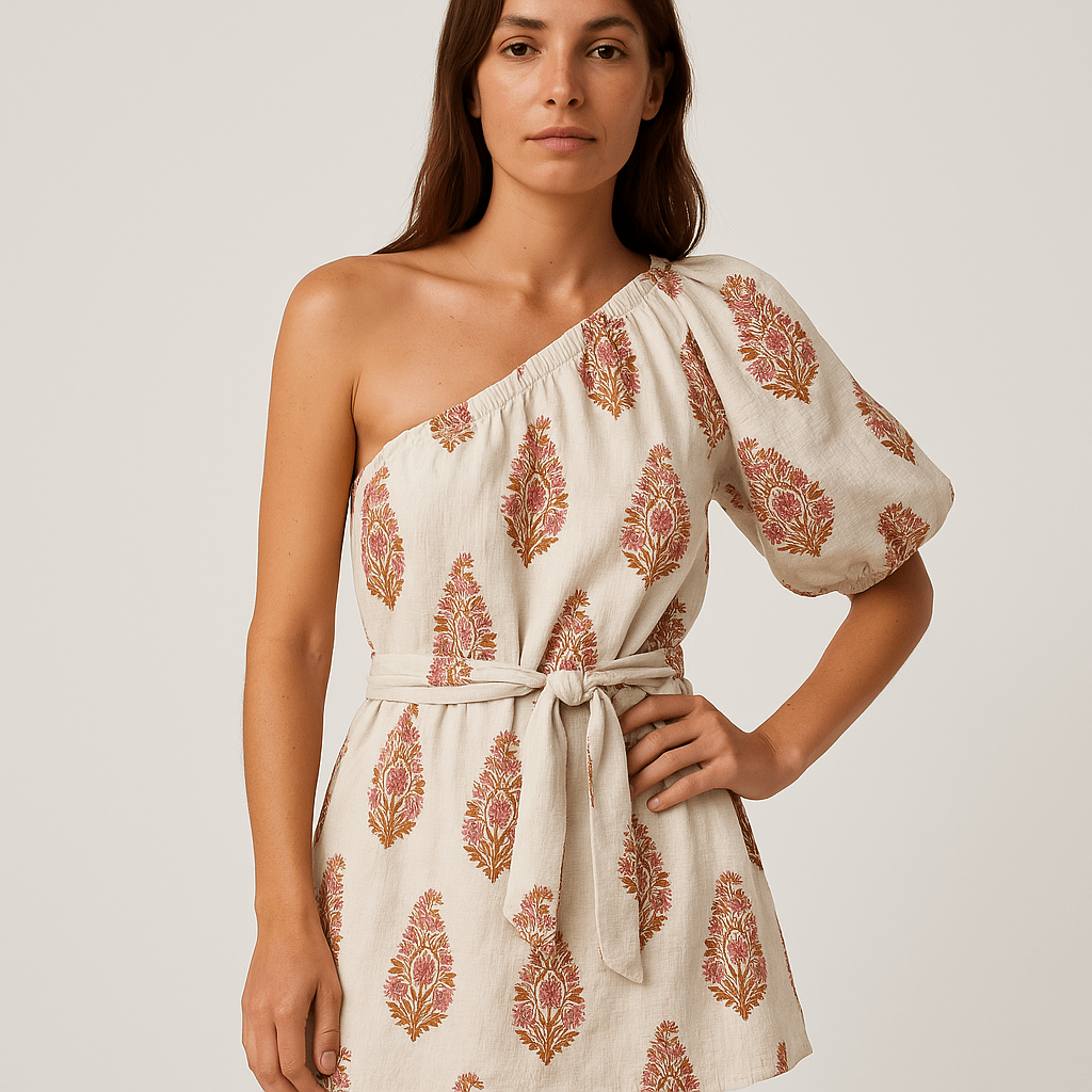 Lavinque Dress Robe Courte Asymétrique Imprimée | Une Épaule | Bohème & Tendance