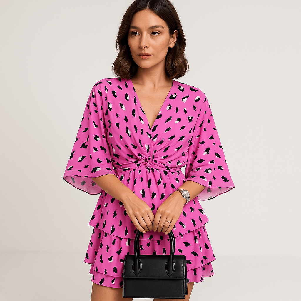 Lavinque Dress Robe Courte Imprimée Tropicale | Noire à Feuillage | Légère & Élégante