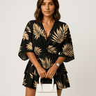 Lavinque Dress Robe Courte Imprimée Tropicale | Noire à Feuillage | Légère & Élégante