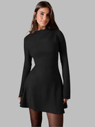 Lavinque Dress Robe Courte Noire | Col Haut & Manches Longues | Chic Minimaliste