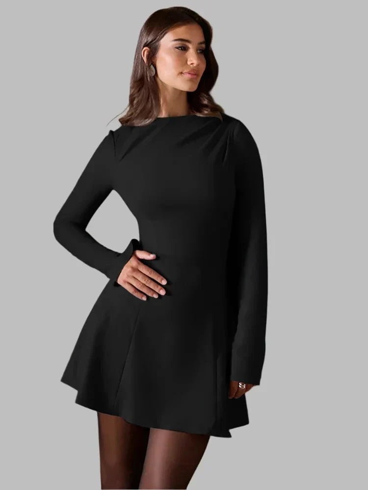 Lavinque Dress Robe Courte Noire | Col Haut & Manches Longues | Chic Minimaliste