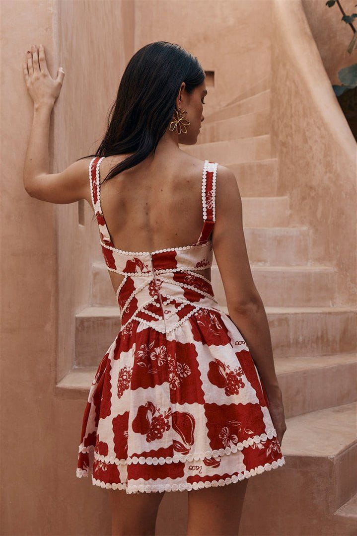 Lavinque Dress Robe Courte Patchwork Rouge et Blanche | Bohème | Légère et Estivale
