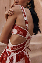 Lavinque Dress Robe Courte Patchwork Rouge et Blanche | Bohème | Légère et Estivale
