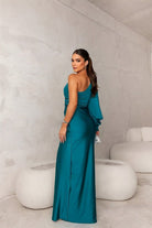 Lavinque Dress Robe de Soirée Asymétrique | Satin Bleu Canard | Élégance Glamour