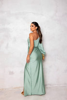 Lavinque Dress Robe de Soirée Asymétrique | Satin Bleu Canard | Élégance Glamour