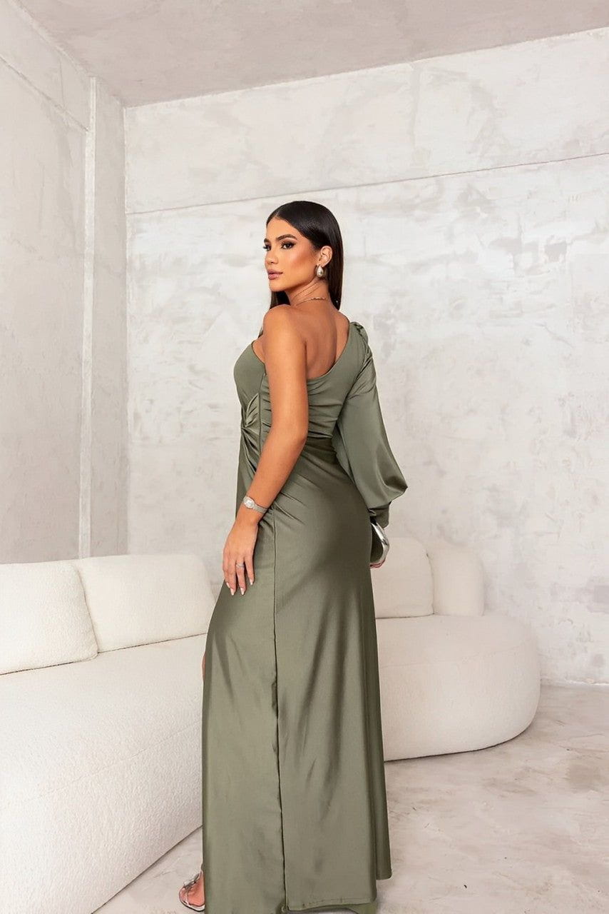 Lavinque Dress Robe de Soirée Asymétrique | Satin Bleu Canard | Élégance Glamour