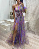 Lavinque Dress Robe de Soirée Fluide | Une Épaule | Tulle Imprimé Romantique