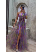 Lavinque Dress Robe de Soirée Fluide | Une Épaule | Tulle Imprimé Romantique