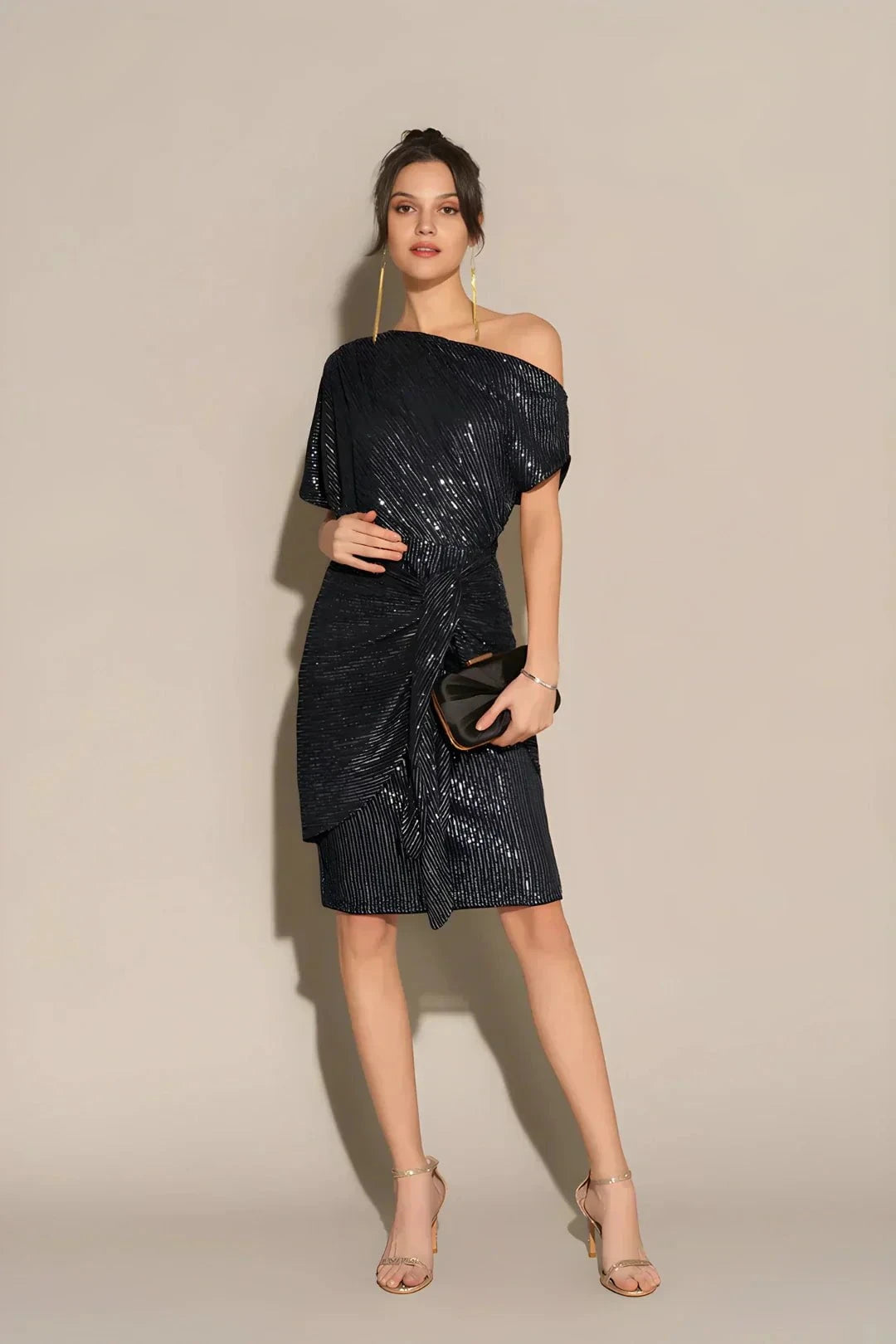 Lavinque Dress Robe de Soirée Pailletée | Asymétrique Noire | Glamour Moderne