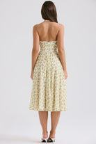Lavinque Dress Robe Dos Nu à Fleurs | Jaune Pastel | Fraîche et Vintage