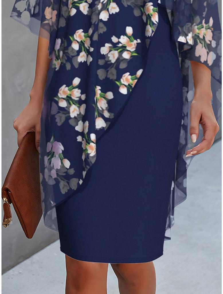 Lavinque Dress Robe Élégante avec Cape en Chiffon | Motif Floral | Chic et Raffinée