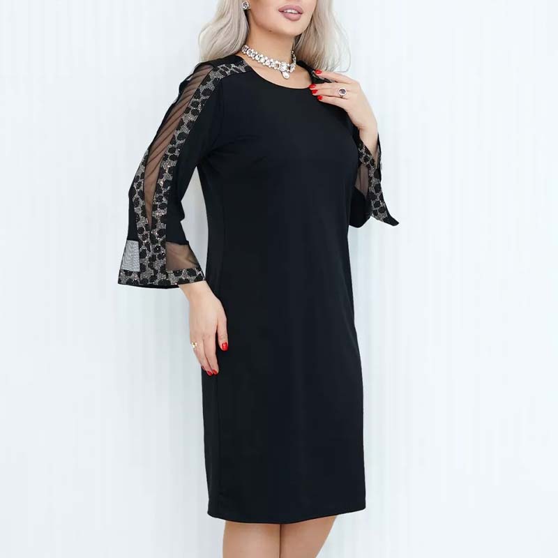 Lavinque Dress Robe Élégante | Noir | Manches Transparentes et Détails Dentelle