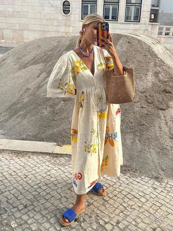 Lavinque Dress Robe en Lin Imprimée | Lin | Légère et Colorée