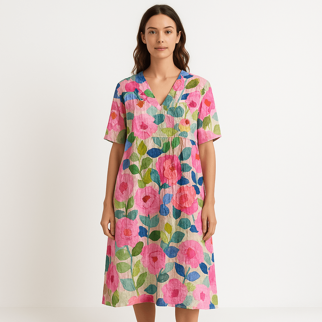 Lavinque Dress Robe Florale Midi | Coton Léger | Imprimé Estival Coloré